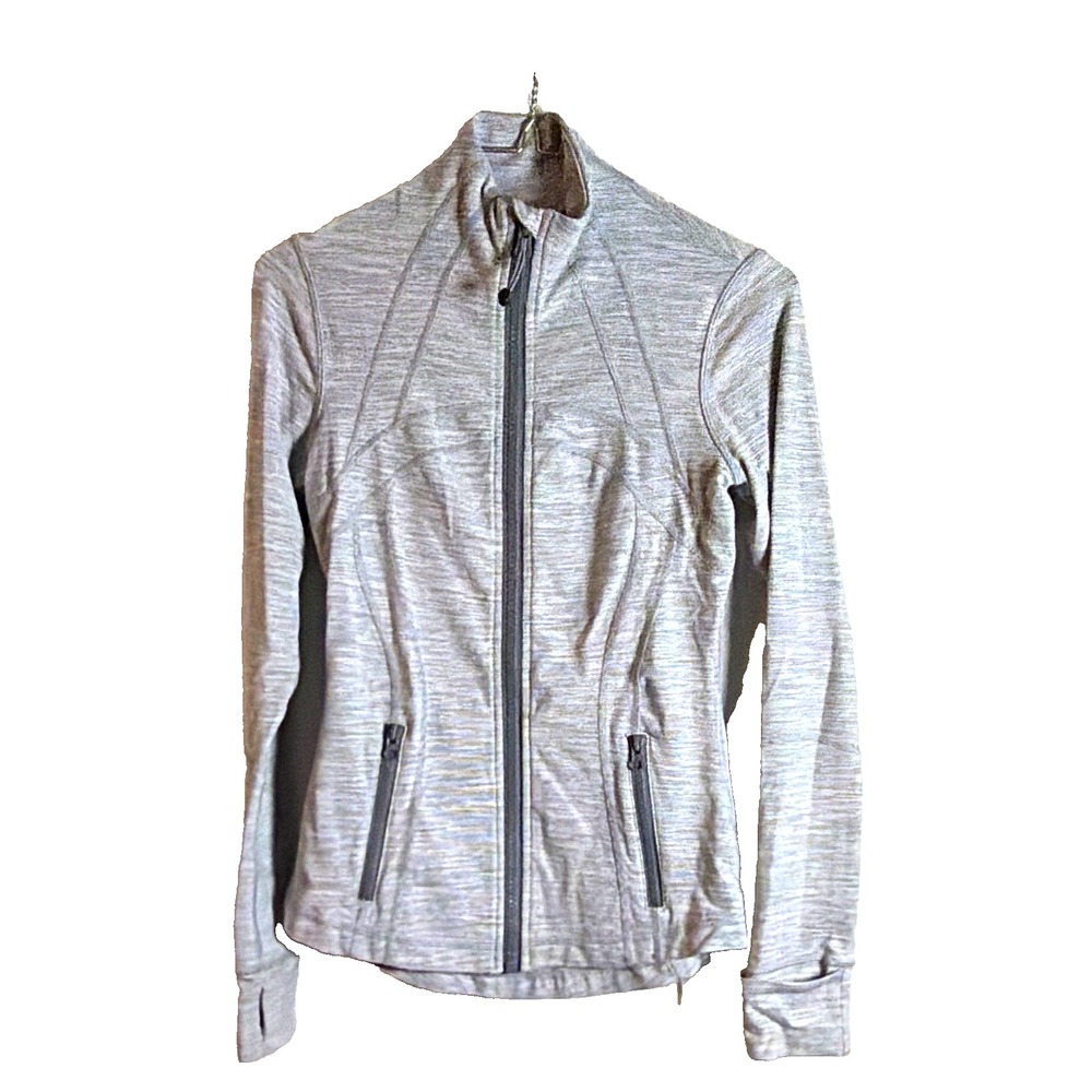 Lululemon Women's Gray Striped Full Zip Track Jacket Thumbholes Zip Pockets 4